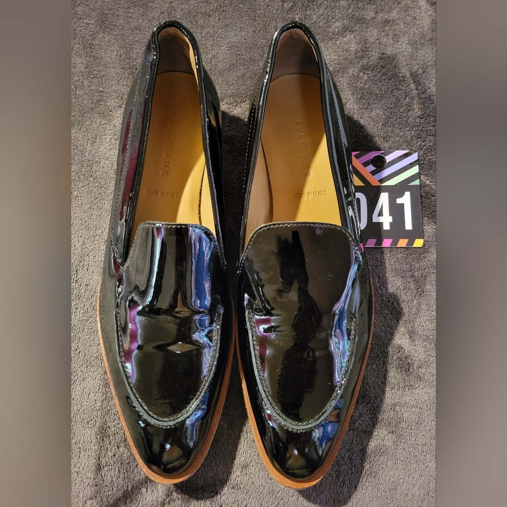 Everlane Blk Glossy Flats Chunky Heel 9 1/2 but fit like a size 9